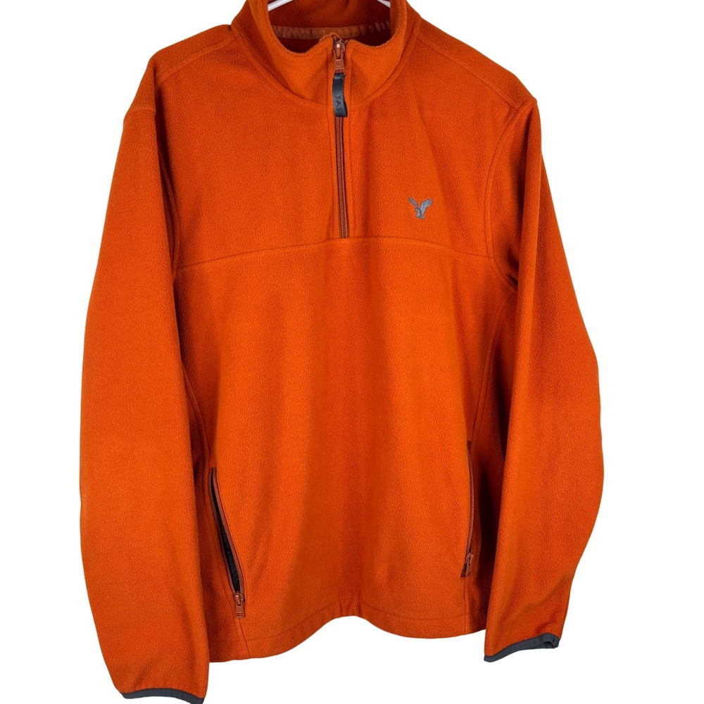 American Eagle Fleece Pullover Mens Medium Orange Polyester 1/4 Zip Jacket Logo
